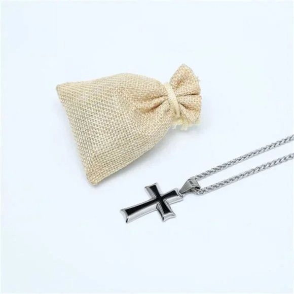 New Mens Stainless Steel Cross Pendant Necklace Basket Chain - Picture 4 of 6